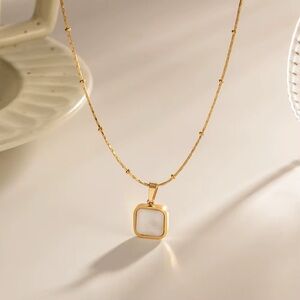 18K Gold Plated - Necklace with White Pendant